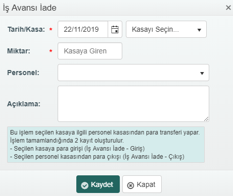 Hukuk Dosya Persoel İş Avansı İade